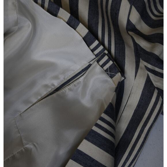 Veronica Beard Millar Blazer Size Medium Blue Cream Striped Linen Blend - Picture 10 of 11